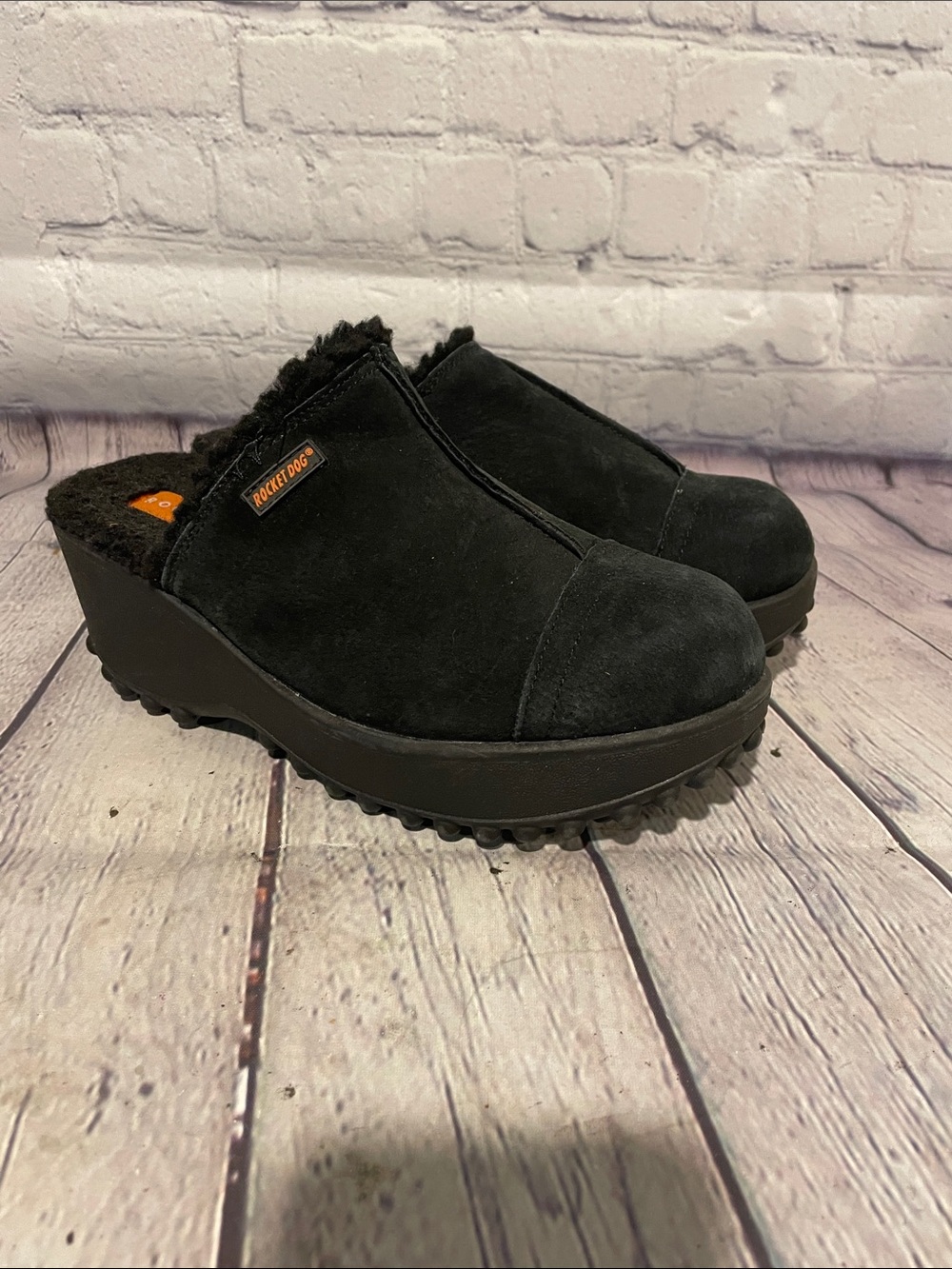 Rocket Dog Black Suede Faux-Fur Platform Mule Clog